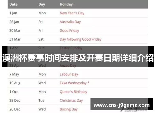 澳洲杯赛事时间安排及开赛日期详细介绍