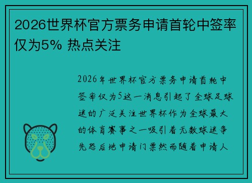 2026世界杯官方票务申请首轮中签率仅为5% 热点关注